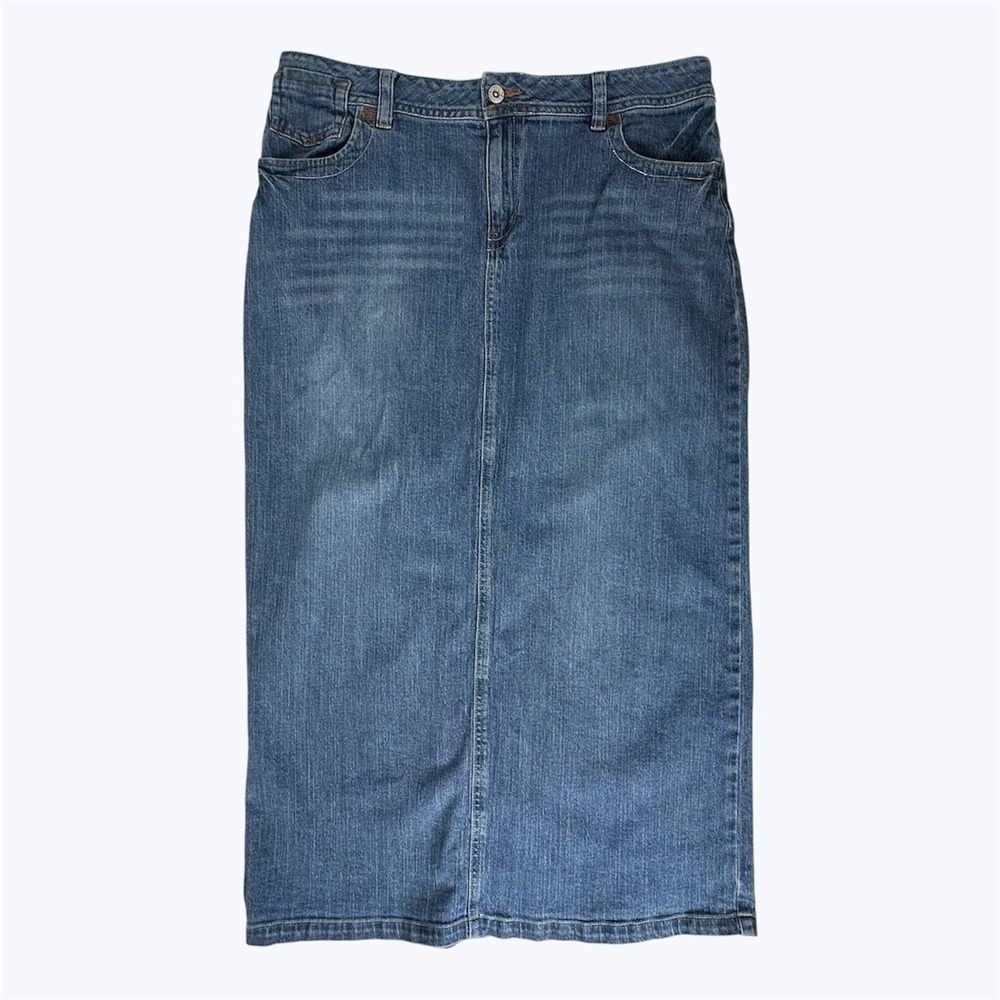 Cato Long Denim Maxi Skirt Blue Jean Back Slit Western Country Prairie Y2K Sz 14